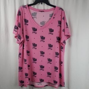 LuLaRoe 3XL Christy T Pink Shopping Cart & Hearts Shirt